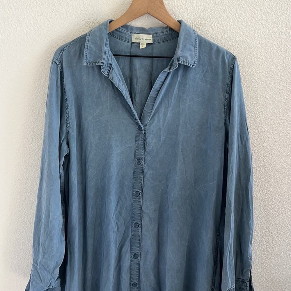 Cloth & Stone Chambray Pleaded Back Tie Long Sleeve Dress Large - Picture 4 of 8